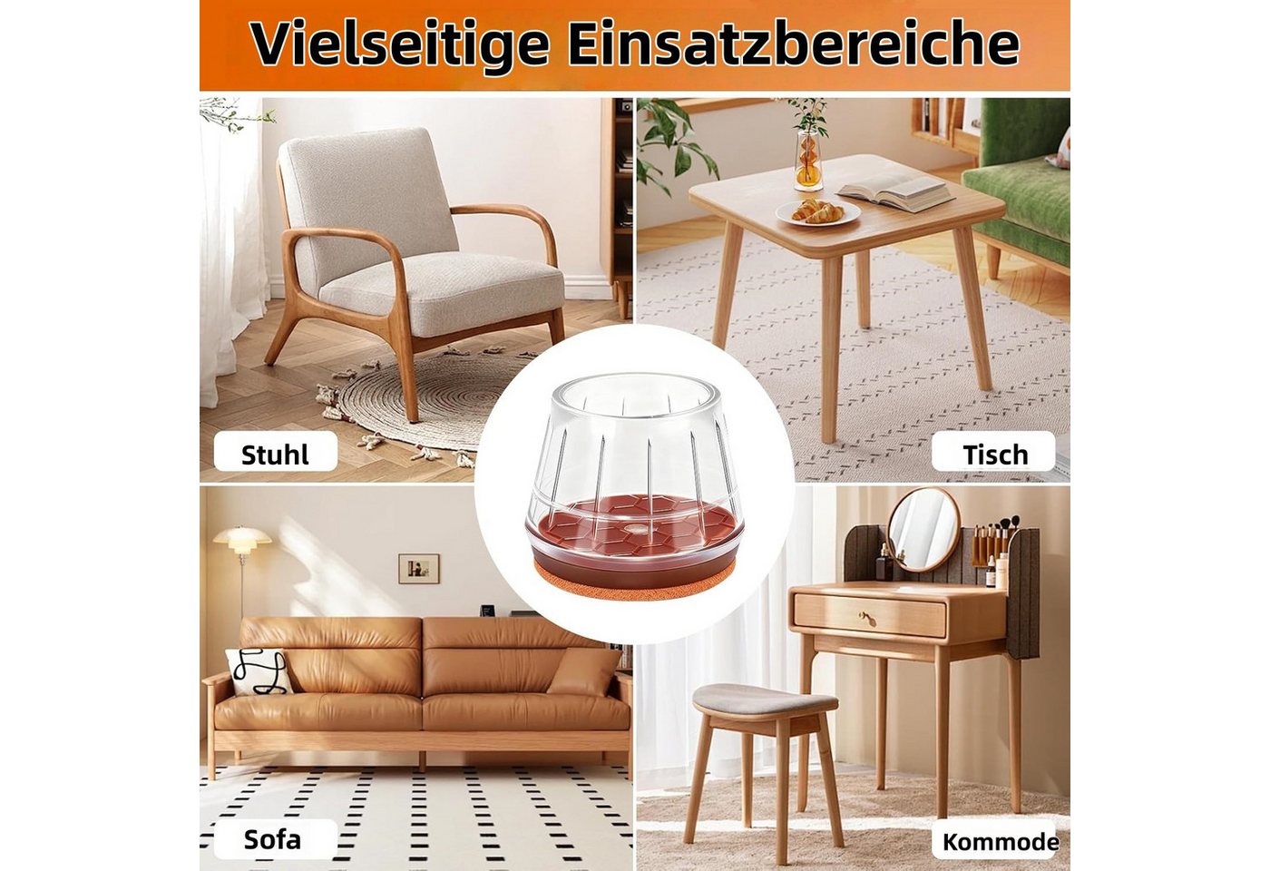 Agger Möbelfuß Stuhlbeinkappen 10 Stück,Silikon Stuhlbeinschoner mit Filzgleiter, (Kratzschutz für den Boden & Lärmminderung), Geeignet für Rund Schräge Stuhlbe – Bild 2 von 5
