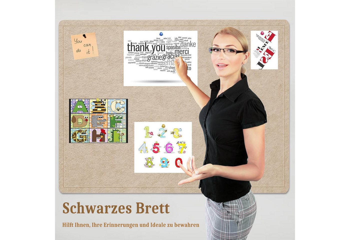 Agger Pinnwand 60 × 40 cm Filz-Pinnwand, Wanddekor-Korktafel, Anschlagtafel, Fotodisplay-Tafel – Bild 2 von 5