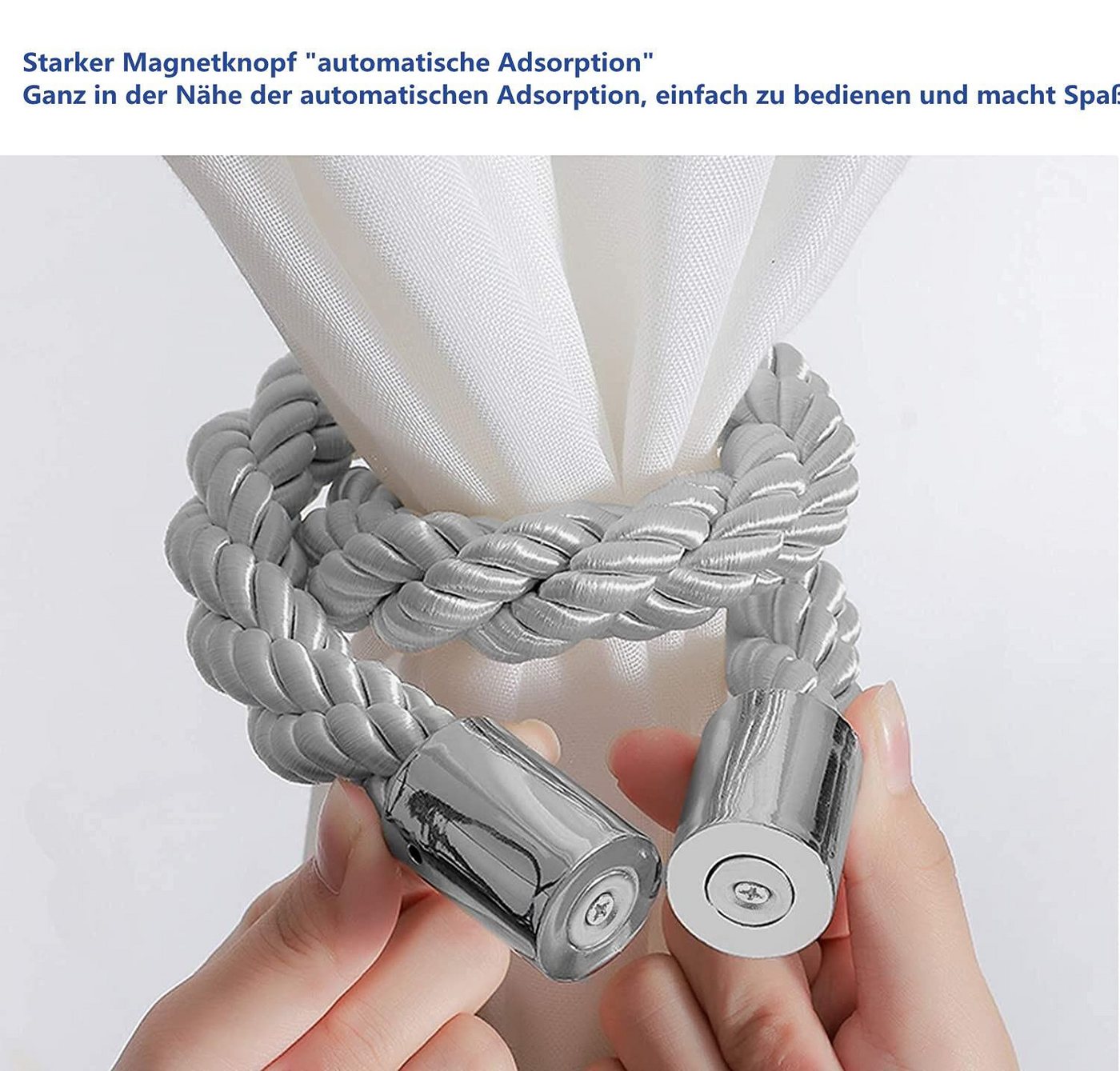 Agger Raffhalter Magnetische Vorhang Raffhalter, Raffhalter für Vorhänge mit Magnet, (2-tlg), Raffhalter für Gardinen Halterung Vorhang Halter Gardinen zubehör – Bild 5 von 5