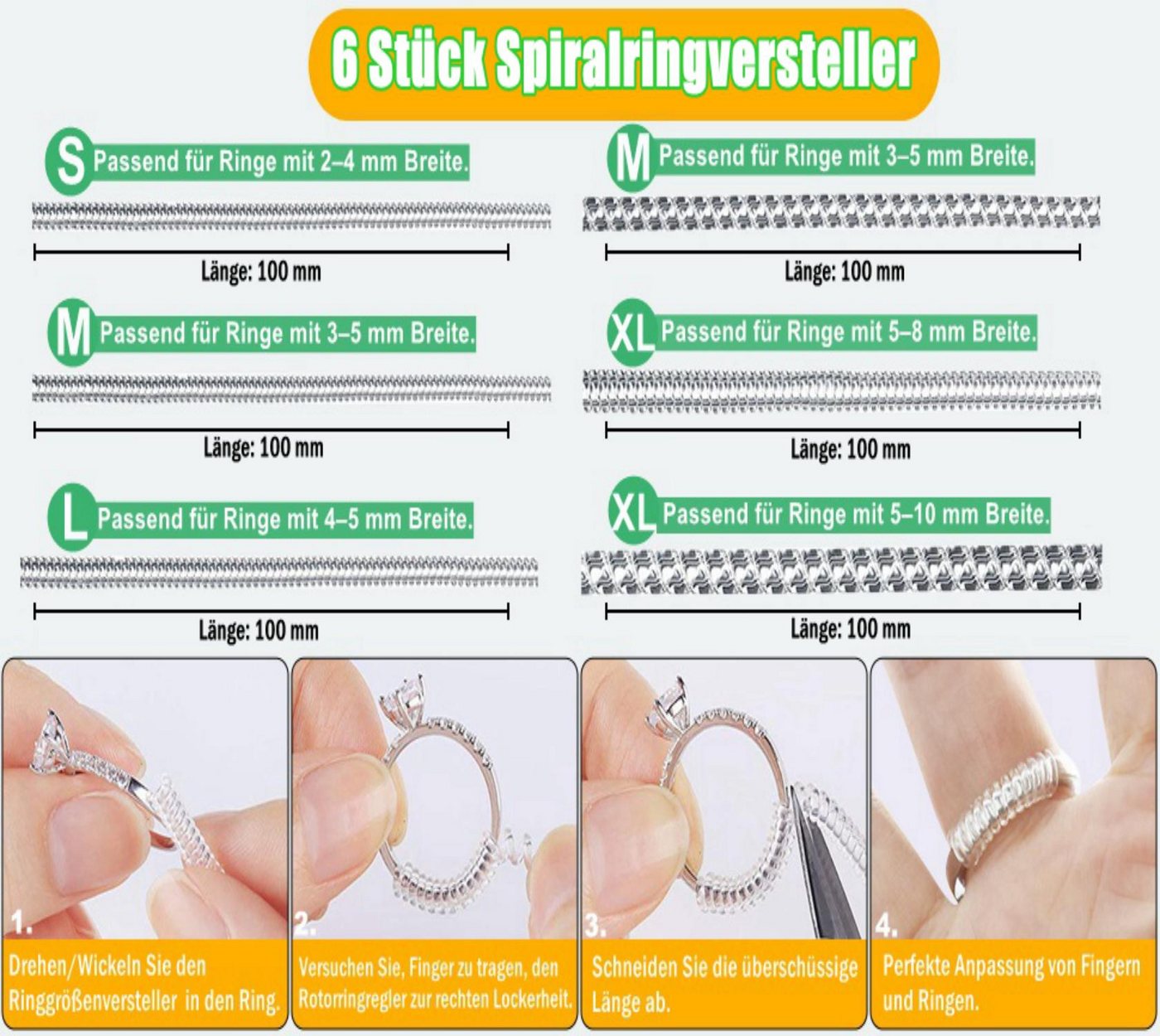 Agger Ringmaß 14/25 Stück Ringverkleinerer Unsichtbar Silikon Ring Verkleinerung (25-tlg) – Bild 3 von 5