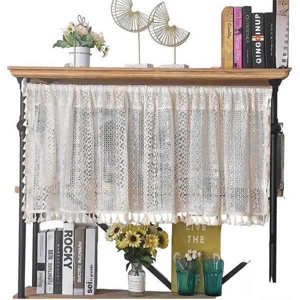 Agger Scheibengardine Boho-Spitzengardine, kurz, für Küchenfenster über der Spüle (1 St), Vintage-Gardine, gehäkelt, böhmisch, handgefertigt mit Quasten