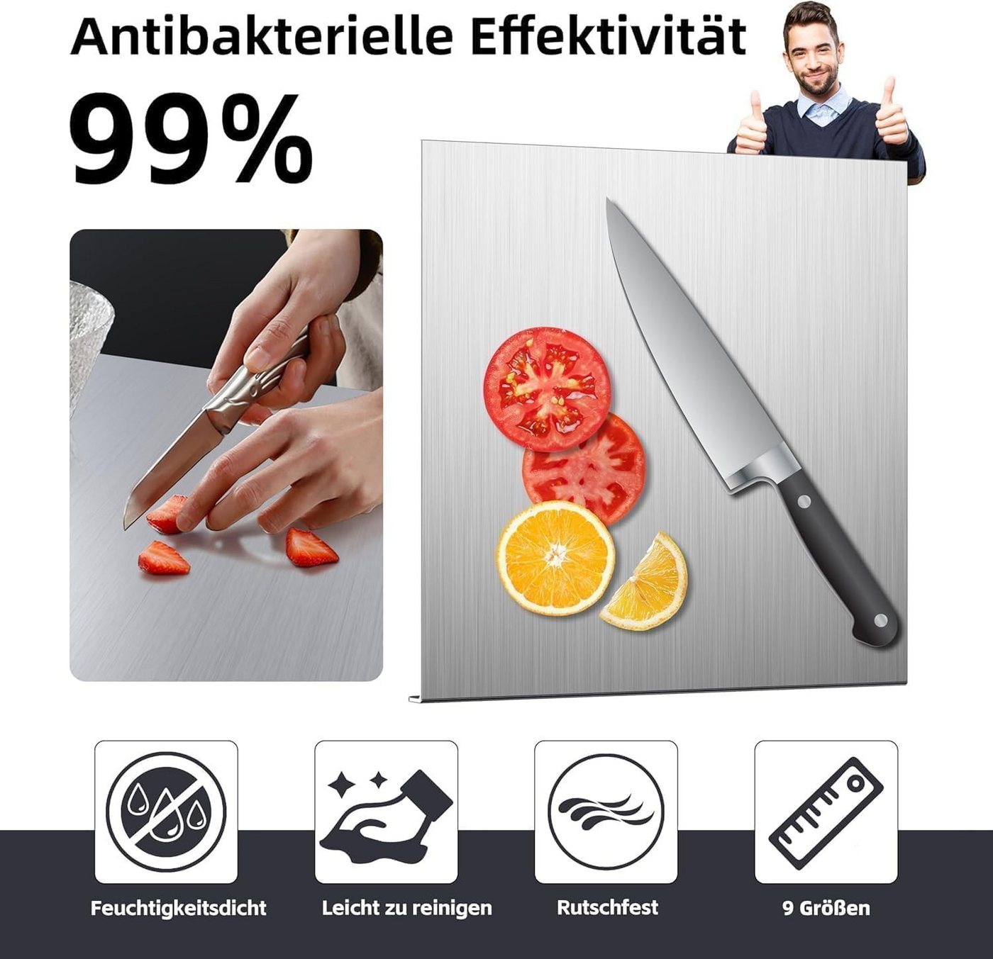 Agger Schneidebrett 304 Edelstahl,Edelstahl Arbeitsplatte aus Verschiedene Größen – Bild 3 von 5