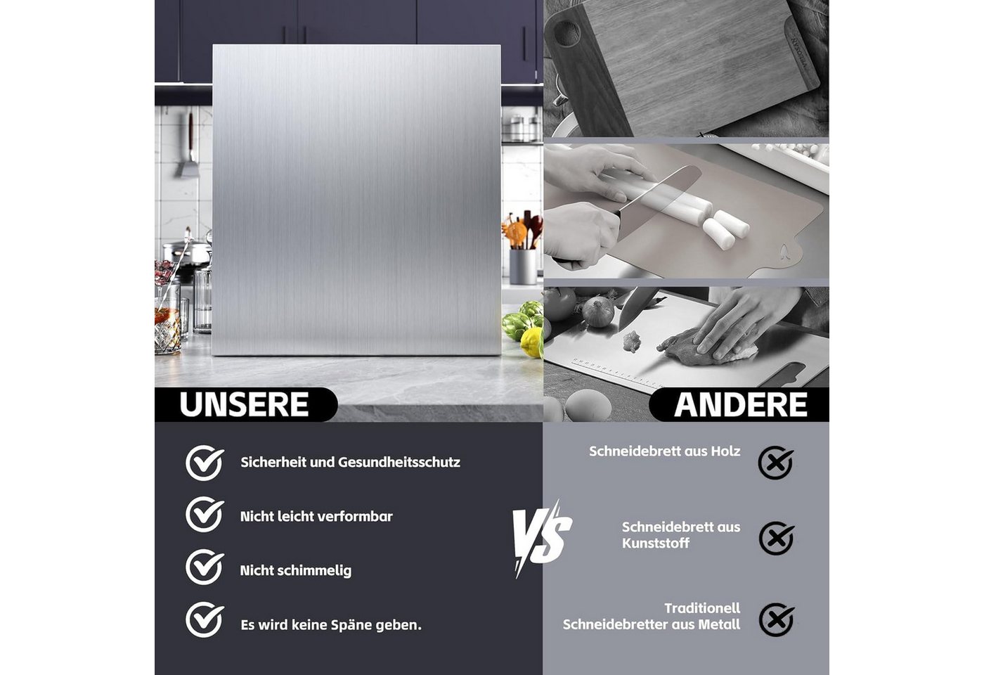 Agger Schneidebrett 304 Edelstahl,Edelstahl Arbeitsplatte aus Verschiedene Größen – Bild 5 von 5
