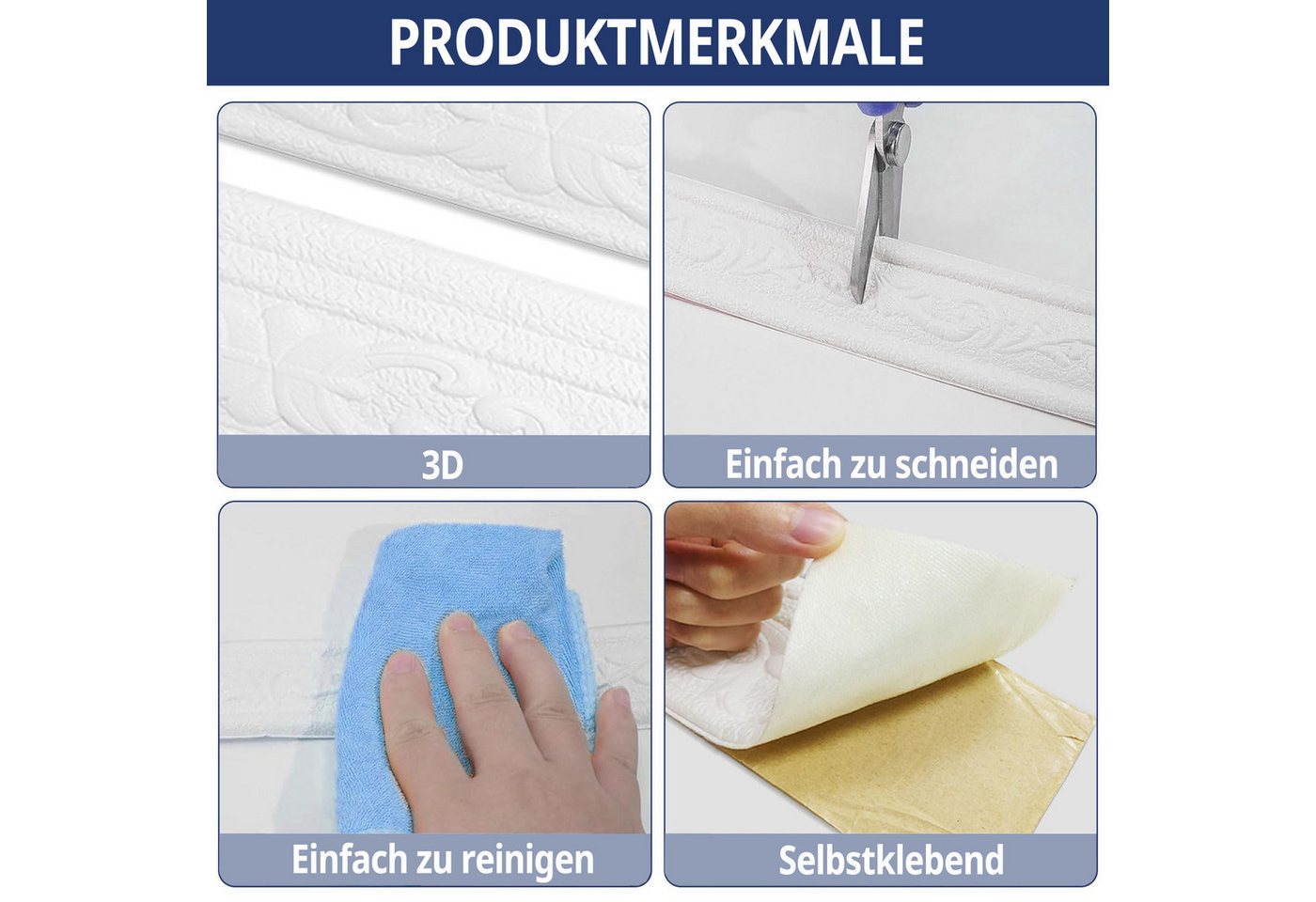 Agger Sockelleiste 10m*11cm selbstklebende Schaumstoffsockelleiste, L: 10 cm, H: 11 cm, 3D-Relief sockelleiste, wasserdichte Bordüre – Bild 3 von 5