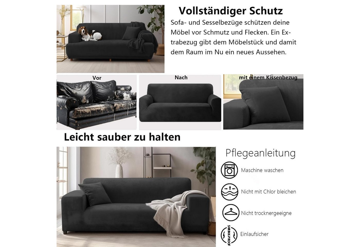 Agger Sofabezug Stretch-Sofabezug Dicke Samt Sofa Überwürfe Sofabezug, Sofahusse mit Armlehne für Wohnzimmer, Protector für Hunde Haustiere – Bild 2 von 5