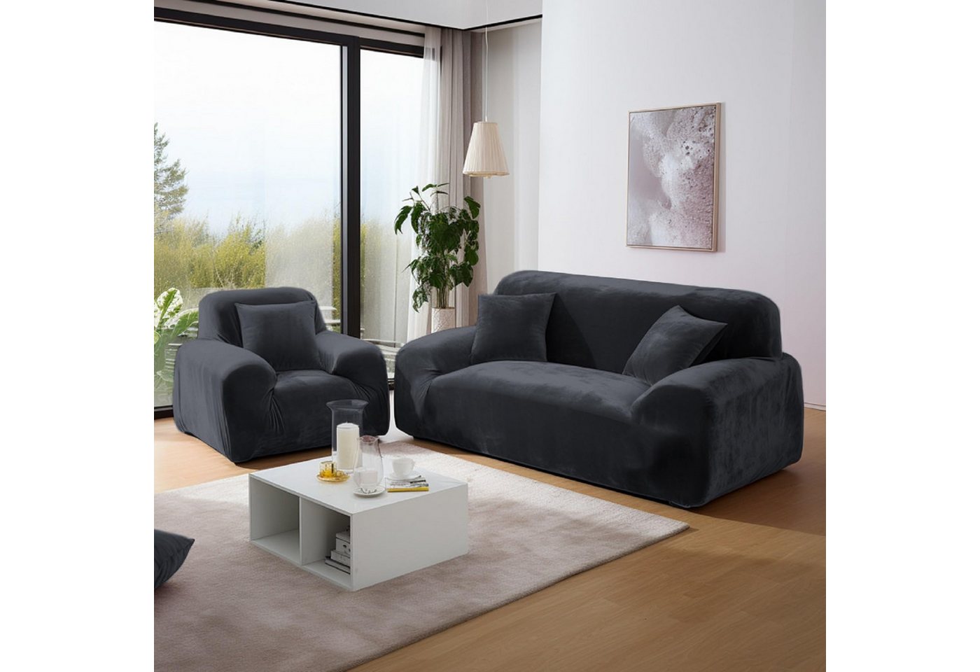 Agger Sofabezug Stretch-Sofabezug Dicke Samt Sofa Überwürfe Sofabezug, Sofahusse mit Armlehne für Wohnzimmer, Protector für Hunde Haustiere – Bild 4 von 5