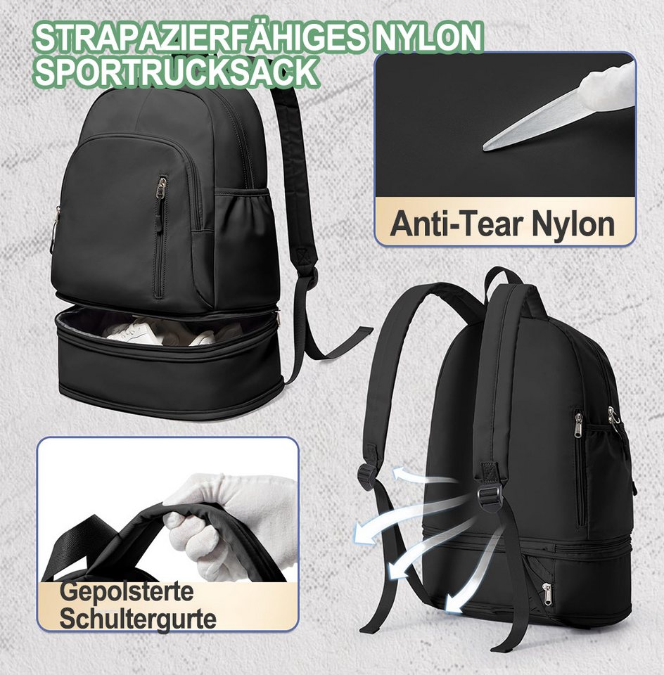 Agger Sportrucksack Rucksack,Gym-Rucksack für Damen und Herren,mit Schuhfach und Nassfach, Sportrucksack,für Fitness, Schwimmen und Freizeit,wasserdichter – Bild 2 von 5