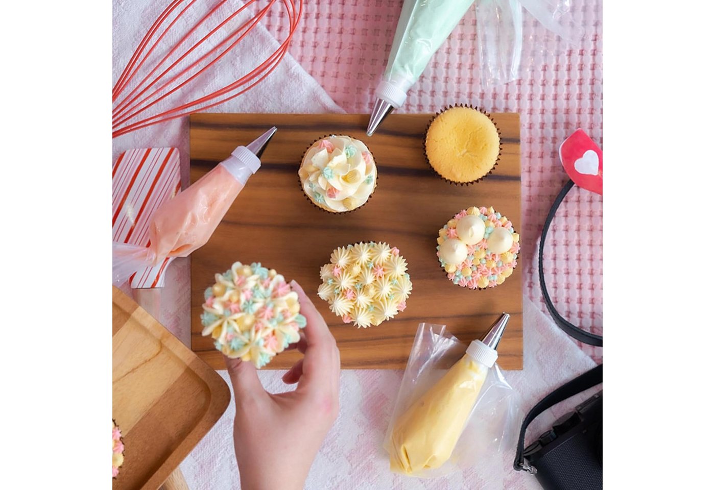 Agger Spritzbeutel Set Spritzbeutel Mit Edelstahl Spritztüllen und Adapter,zum Backen (9-tlg) – Bild 5 von 5