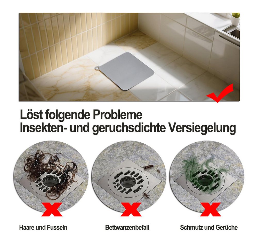 Agger Stöpsel Abflussstopfen aus Silikon,für Dusche, Küche und Badezimmer, (2 St), quadratischer Geruchsverschluss, Geruchsverschluss gegen Gerüche – Bild 5 von 5