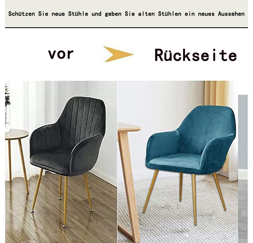 Agger Stuhlhusse Stretch Samt Stuhlhussen Universal Sesselbezug Stuhlbezug, mit Armlehnen Abnehmbare Waschbar Esszimmerstühle Bezug – Bild 3 von 5