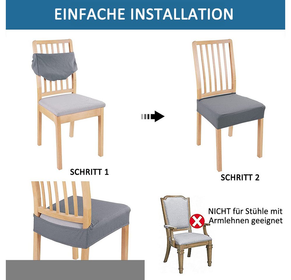 Agger Stuhlhusse Stuhlbezug Sitzfläche Wasserdichte Stuhlhussen für Esszimmerstühle, abnehmbar und waschbar, ohne Rückenlehne – Bild 5 von 5