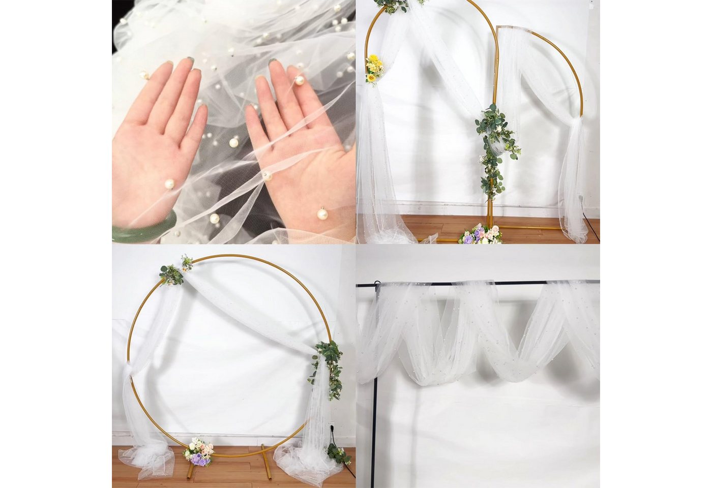 Agger Tischläufer Eleganter Tischläufer,Perlenverzierter Tischläufer aus Netz Tüllstoff (2-tlg), Tischdecke für Boho-Hochzeit, Geburtstagsfeier,0.75*3m,transpar – Bild 3 von 5