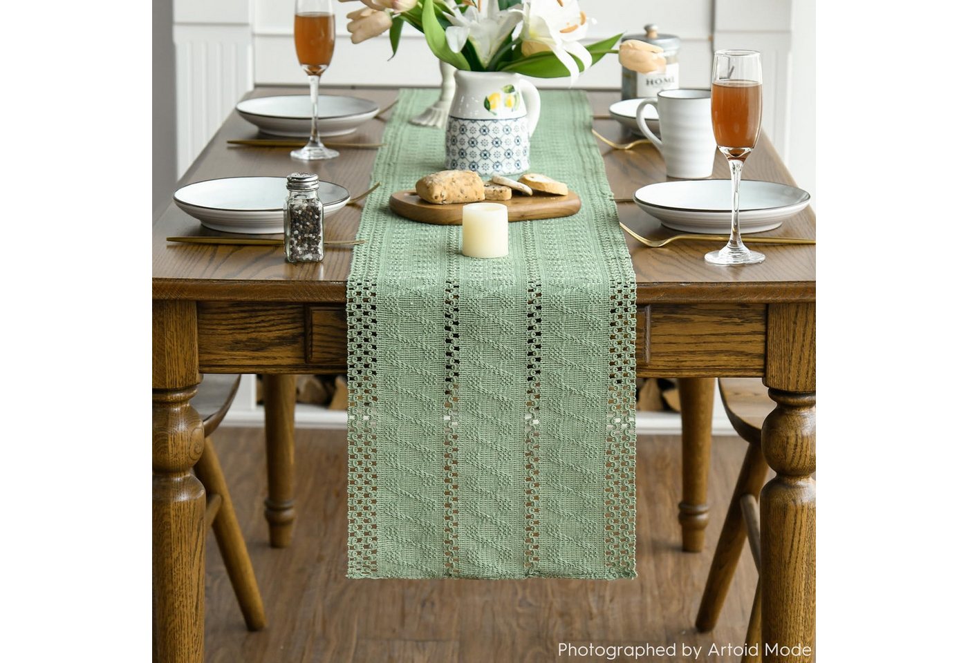 Agger Tischläufer Tischläufer im Landhausstil mit offenem Webmuster, Deko für Küche & Esstisch, Partydekoration — 30x 140 CM – Bild 2 von 5