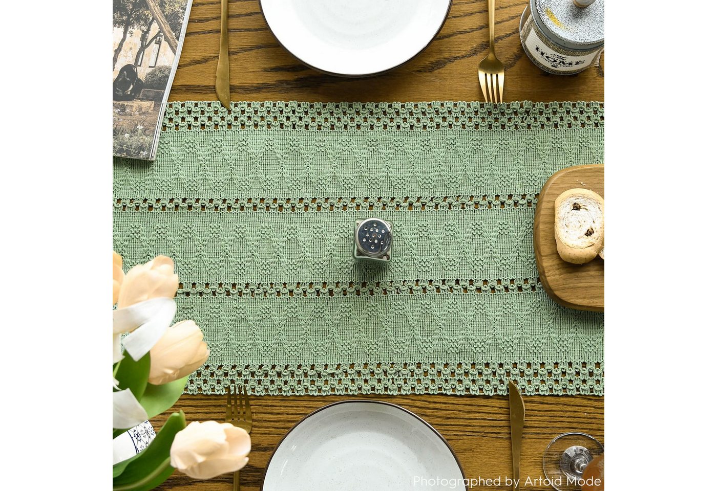 Agger Tischläufer Tischläufer im Landhausstil mit offenem Webmuster, Deko für Küche & Esstisch, Partydekoration — 30x 140 CM – Bild 3 von 5