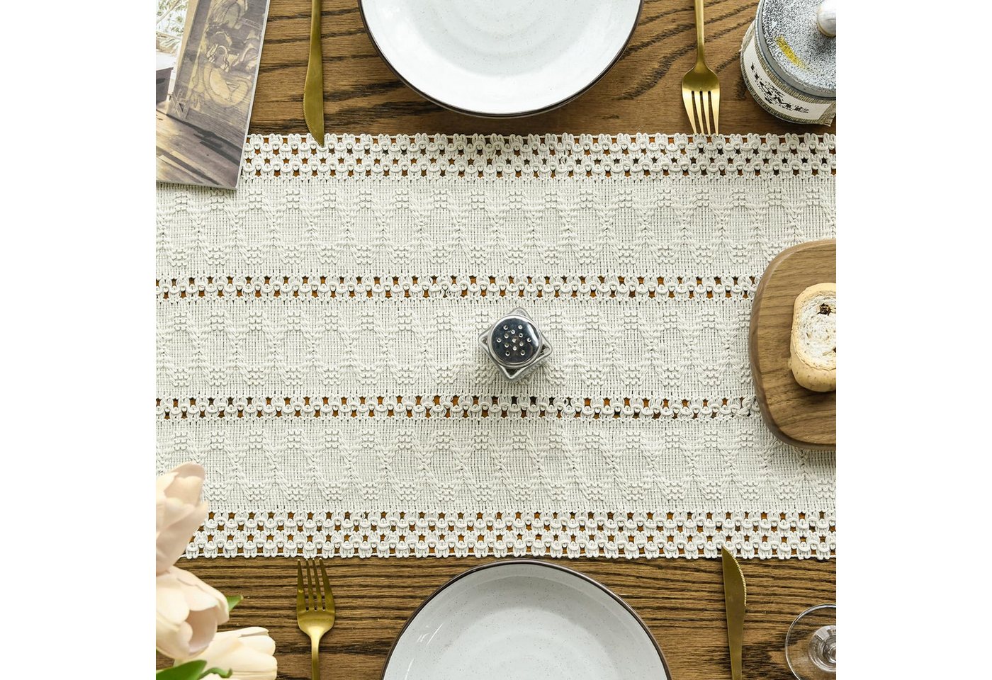 Agger Tischläufer Tischläufer im Landhausstil mit offenem Webmuster, Deko für Küche & Esstisch, Partydekoration — 30x 140 CM – Bild 3 von 5