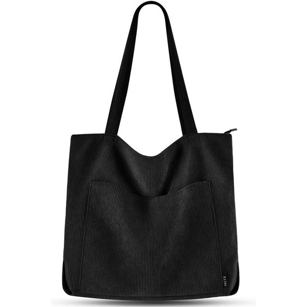 Agger Umhängetasche Cord-Handtasche oder Handtasche aus Cord, Große Tote-Bag,Shopper, Schultertasche aus Stoff für College, Schule, Arbeit und Einkaufen