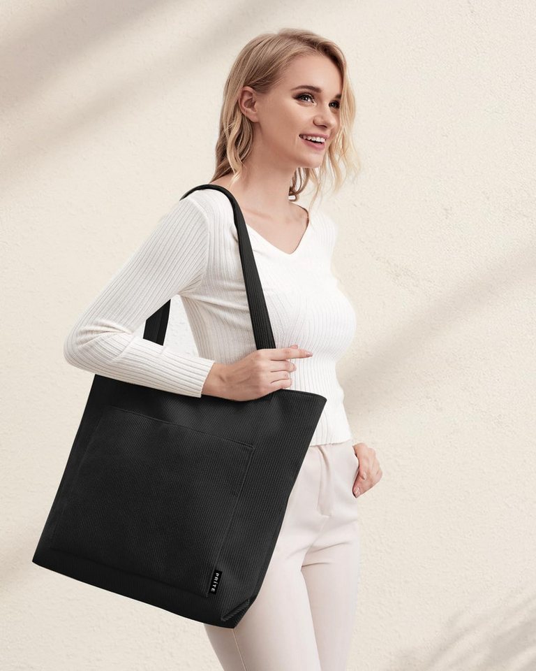 Agger Umhängetasche Cord-Handtasche oder Handtasche aus Cord, Große Tote-Bag,Shopper, Schultertasche aus Stoff für College, Schule, Arbeit und Einkaufen – Bild 2 von 3