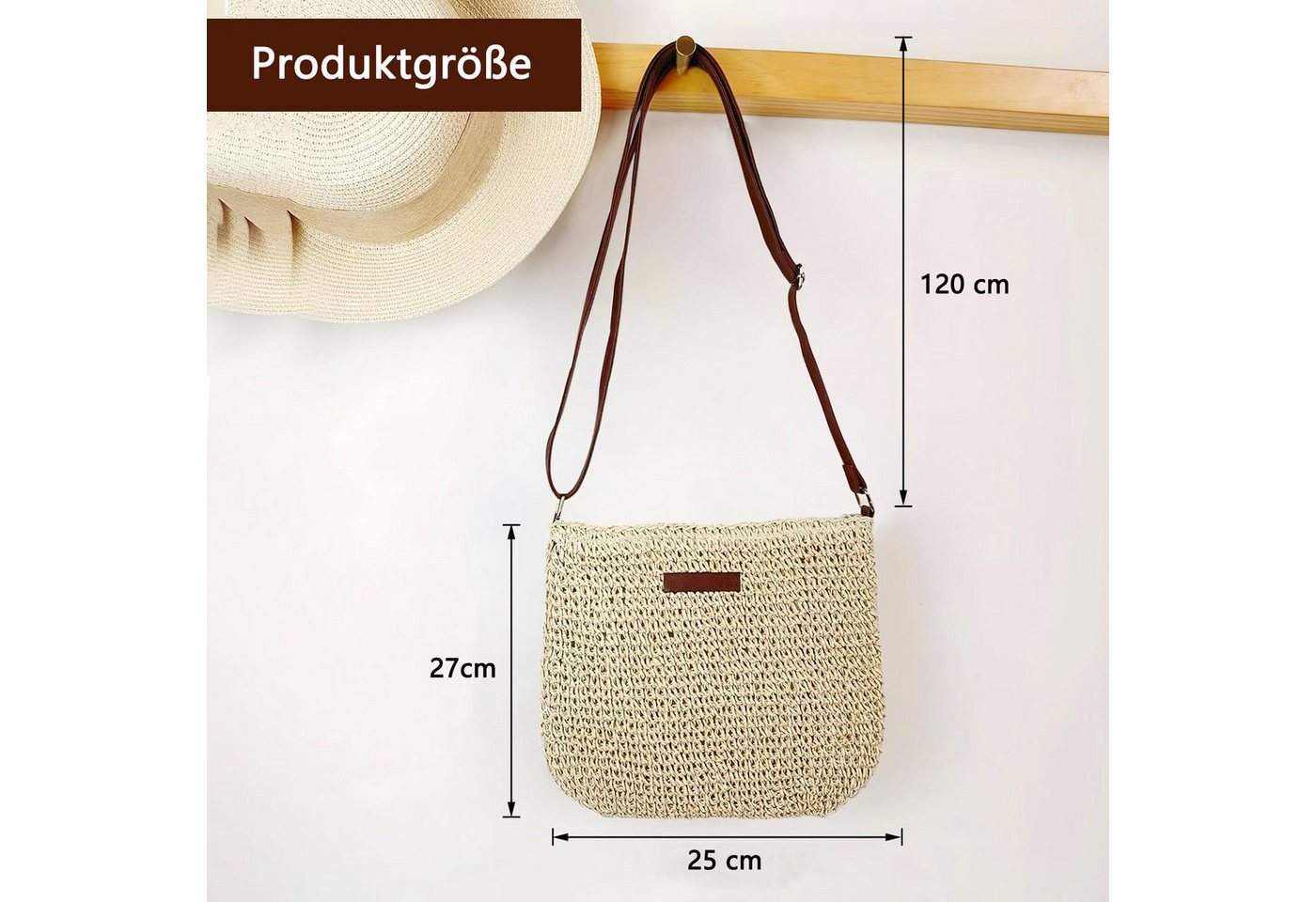 Agger Umhängetasche Stroh Handtasche Damen, Böhmische Strandtasche, Schultertasche, Strohtasche Damen Basttasche für Reisen Strand – Bild 3 von 5