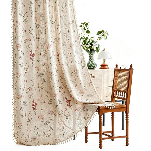 Agger Vorhang Boho-Blumen-Vorhang, halbtransparenter Vorhang im Landhausstil