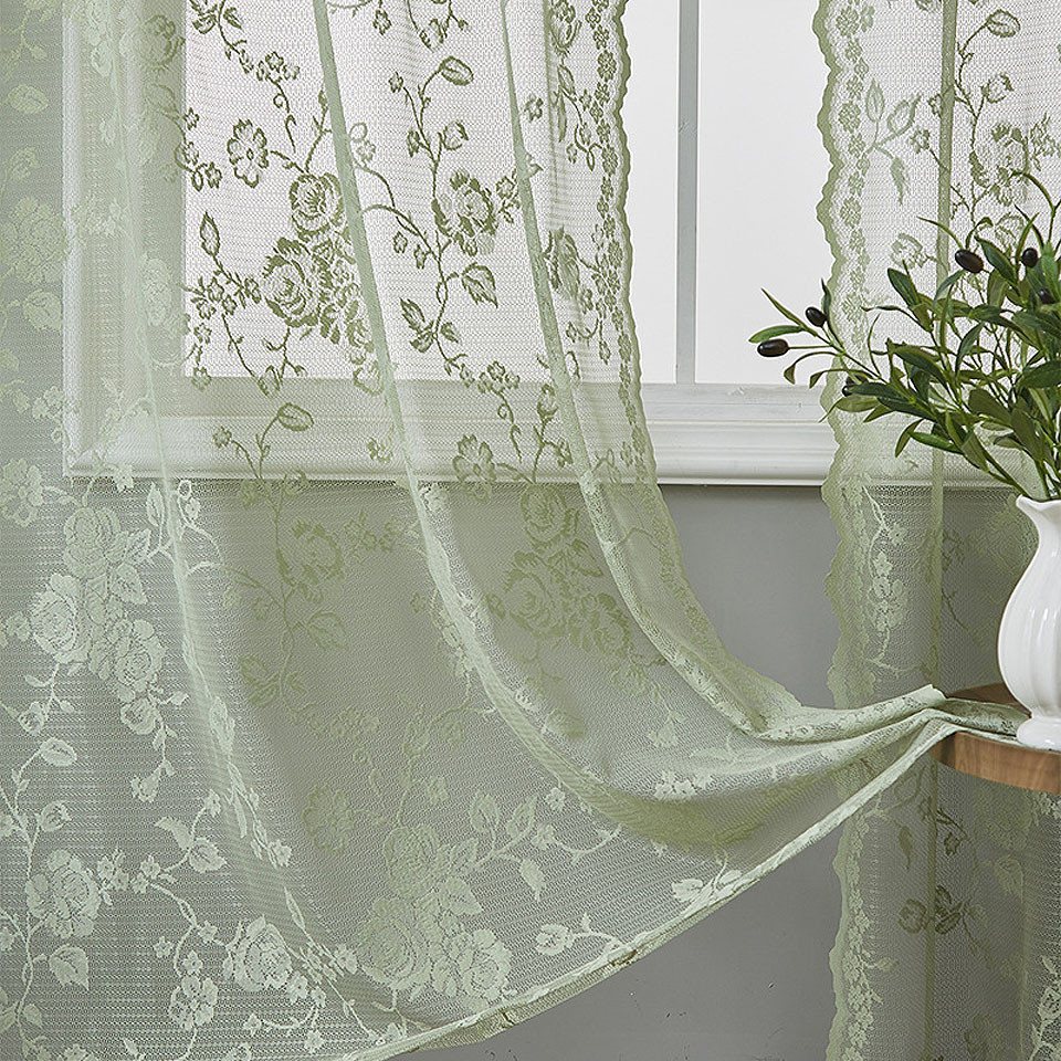 Agger Vorhang Landhaus-Rosenvorhang, Vintage-Spitzenvorhang, halbtransparenter Vorhang für Wohnzimmer- und Schlafzimmerdekoration – Bild 2 von 5