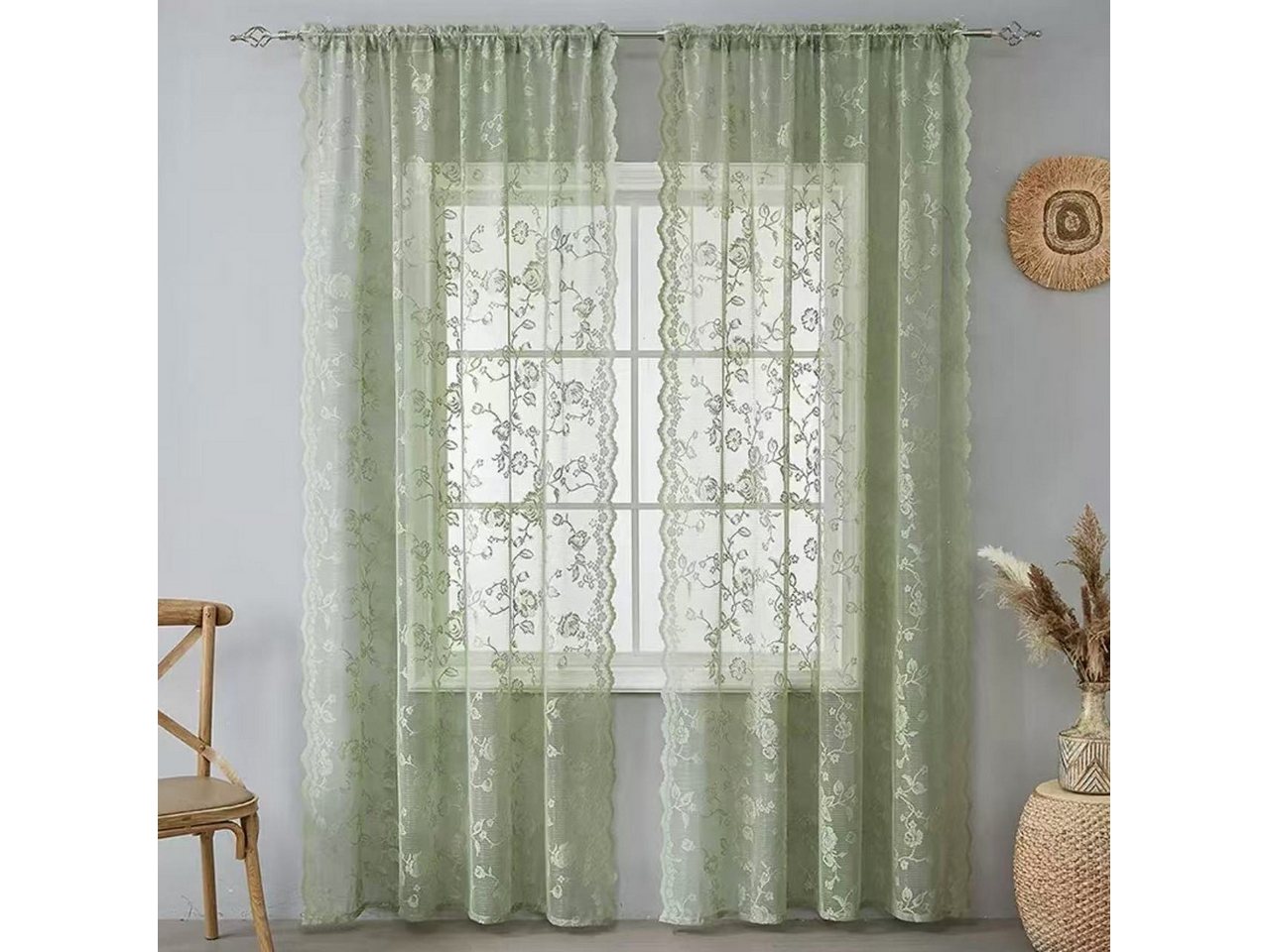 Agger Vorhang Landhaus-Rosenvorhang, Vintage-Spitzenvorhang, halbtransparenter Vorhang für Wohnzimmer- und Schlafzimmerdekoration – Bild 3 von 5