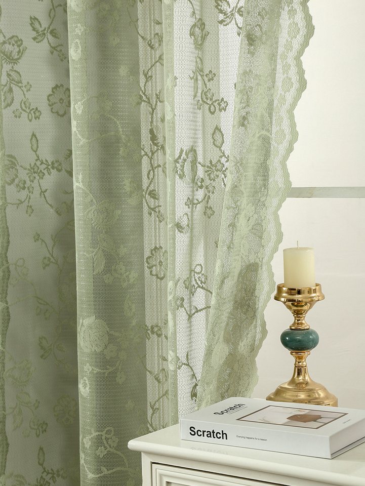 Agger Vorhang Landhaus-Rosenvorhang, Vintage-Spitzenvorhang, halbtransparenter Vorhang für Wohnzimmer- und Schlafzimmerdekoration – Bild 4 von 5