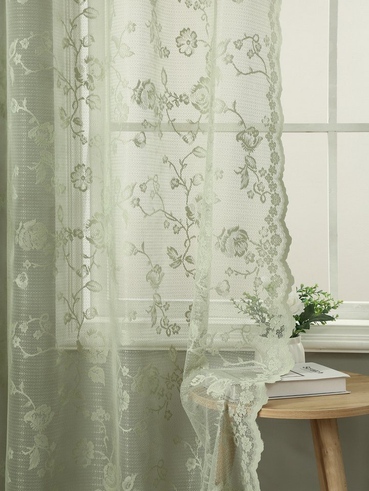 Agger Vorhang Landhaus-Rosenvorhang, Vintage-Spitzenvorhang, halbtransparenter Vorhang für Wohnzimmer- und Schlafzimmerdekoration – Bild 5 von 5