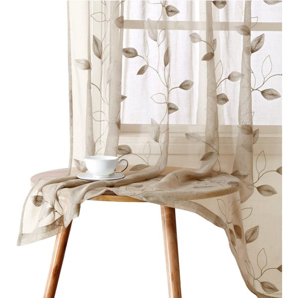 Agger Vorhang Leinen Voile Vorhänge, halbtransparente Blumenvorhänge, Blätter-Stickerei Vorhänge, geeignet für Schlafzimmer und Wohnzimmer