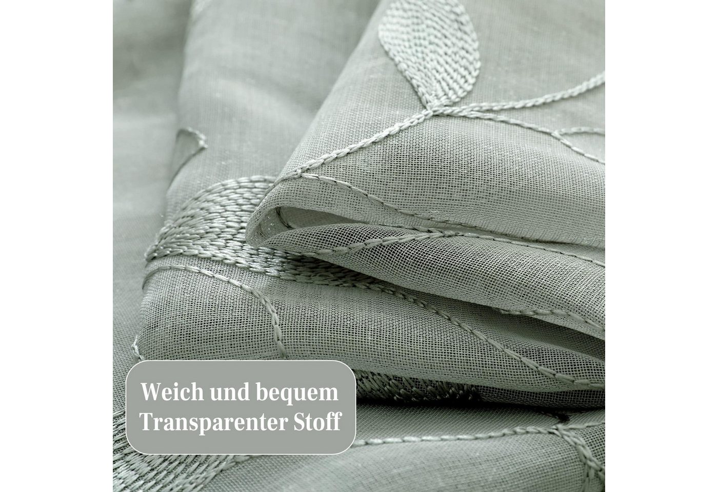 Agger Vorhang Leinen Voile Vorhänge, halbtransparente Blumenvorhänge, Blätter-Stickerei Vorhänge, geeignet für Schlafzimmer und Wohnzimmer – Bild 3 von 5