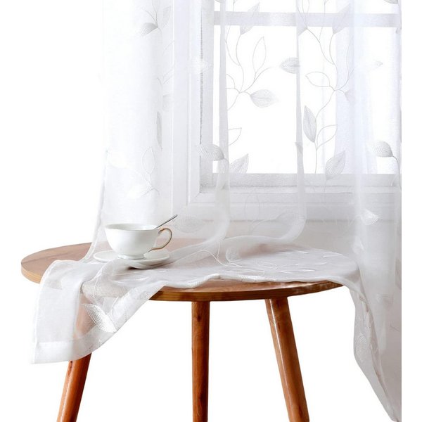 Agger Vorhang Leinen Voile Vorhänge, halbtransparente Blumenvorhänge, Blätter-Stickerei Vorhänge, geeignet für Schlafzimmer und Wohnzimmer