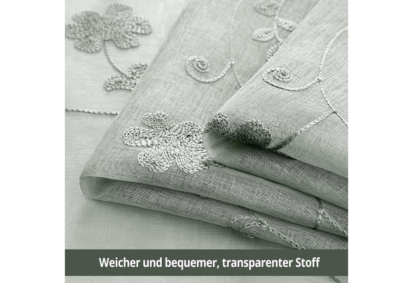 Agger Vorhang Leinen Voile Vorhänge, halbtransparente Blumenvorhänge, Blätter-Stickerei Vorhänge, geeignet für Schlafzimmer und Wohnzimmer – Bild 4 von 5