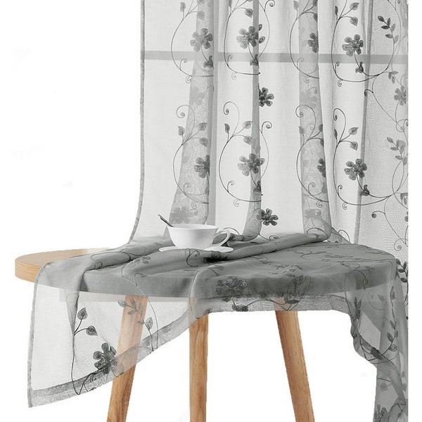 Agger Vorhang Leinen Voile Vorhänge, halbtransparente Blumenvorhänge, Blätter-Stickerei Vorhänge, geeignet für Schlafzimmer und Wohnzimmer