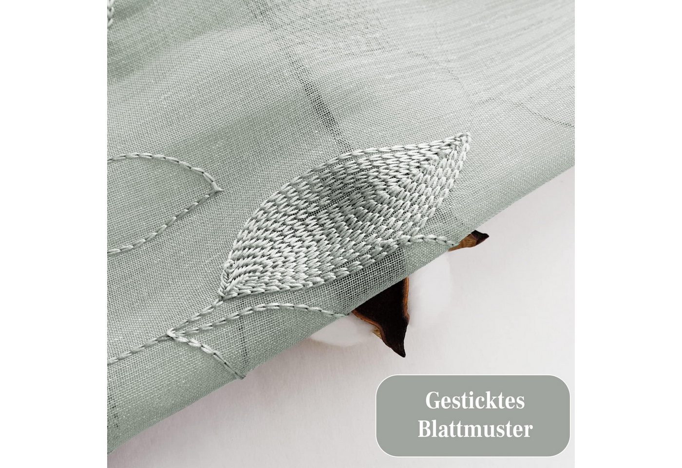 Agger Vorhang Leinen Voile Vorhänge, halbtransparente Blumenvorhänge, Blätter-Stickerei Vorhänge, geeignet für Schlafzimmer und Wohnzimmer – Bild 2 von 5