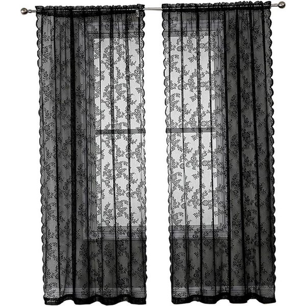 Agger Vorhang Transparent, Floral, Spitze Rüschen,Schwarze Spitzenvorhänge (2er-Set), für Wohnzimmer Schlafzimmer Deko Stangendurchzug,Store