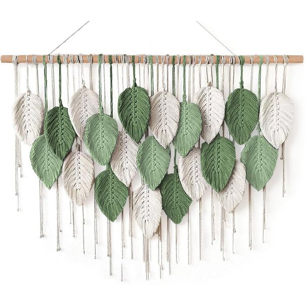 Agger Wanddekoobjekt Großer Wandbehang Wandteppich, Boho Makramee Gewebte Handgemachte, Quaste Blatt Tapisserie Böhmische Wandkunst Dekor