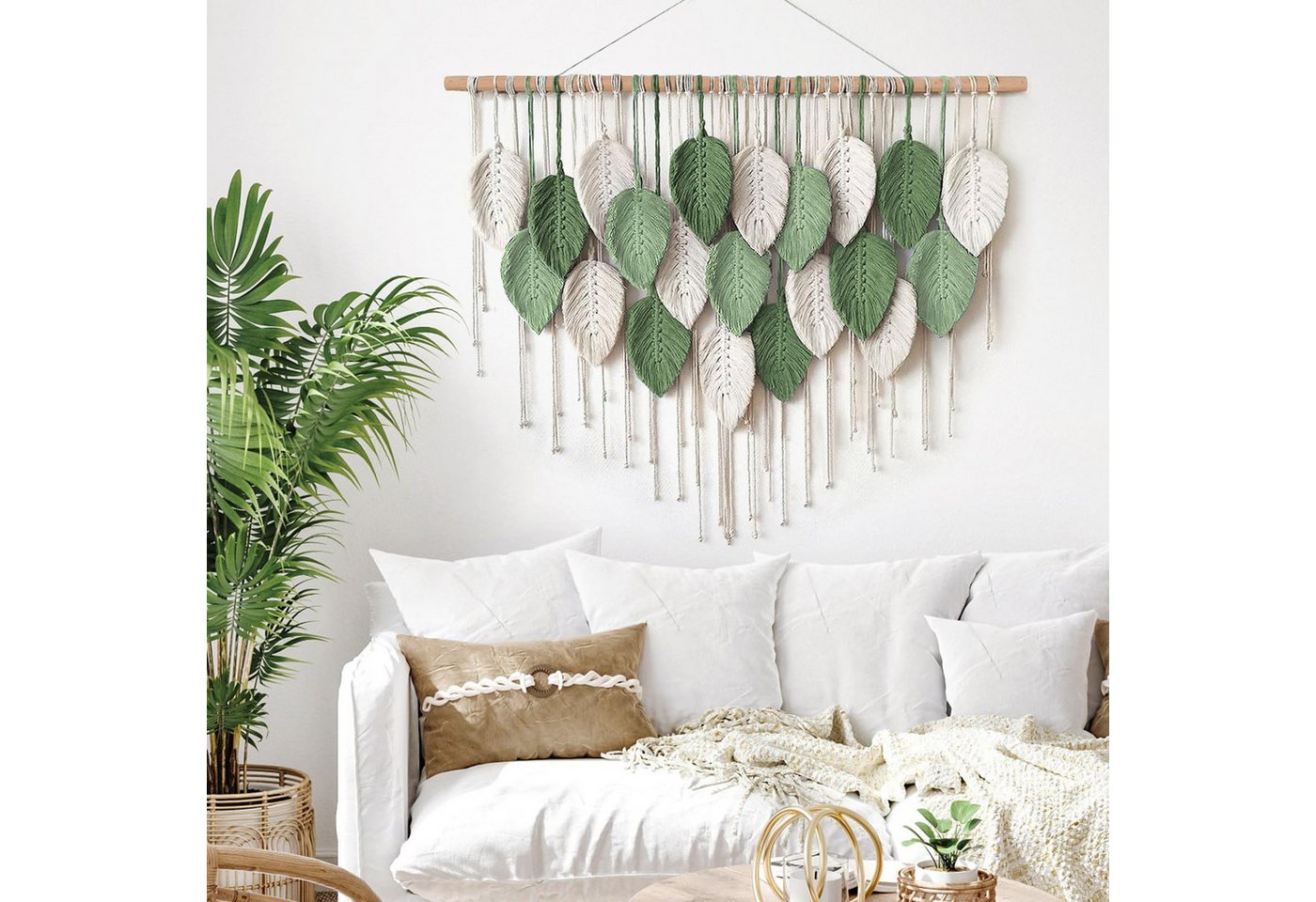 Agger Wanddekoobjekt Großer Wandbehang Wandteppich, Boho Makramee Gewebte Handgemachte, Quaste Blatt Tapisserie Böhmische Wandkunst Dekor – Bild 2 von 5