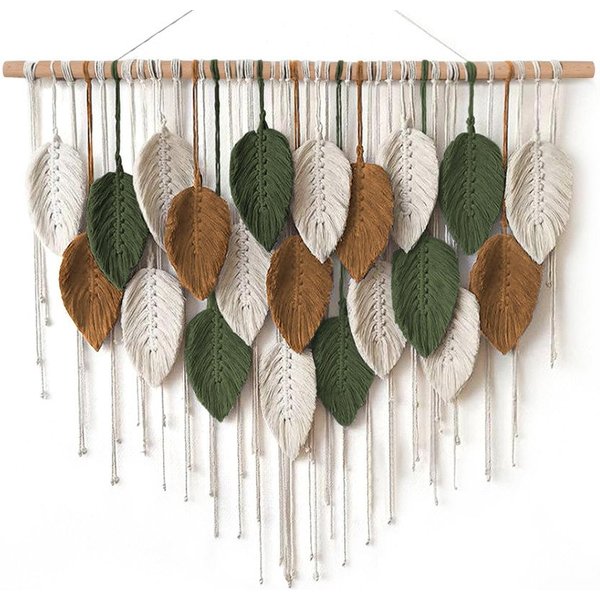 Agger Wanddekoobjekt Großer Wandbehang Wandteppich, Boho Makramee Gewebte Handgemachte, Quaste Blatt Tapisserie Böhmische Wandkunst Dekor