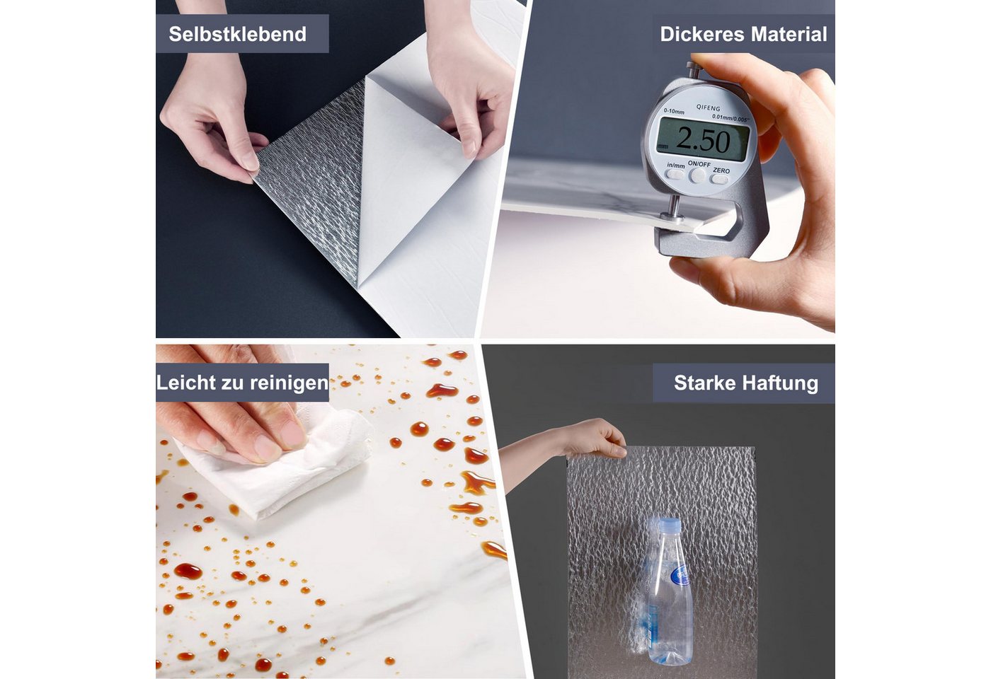Agger Wandfliese Selbstklebend, Tile Stickers 10 Stück, Peel and Stick Tiles 30X30CM, 30x30, Hellbraun, Wasserfest & Schmutzabweisend, Fliesenaufkleber Marmor – Bild 4 von 5