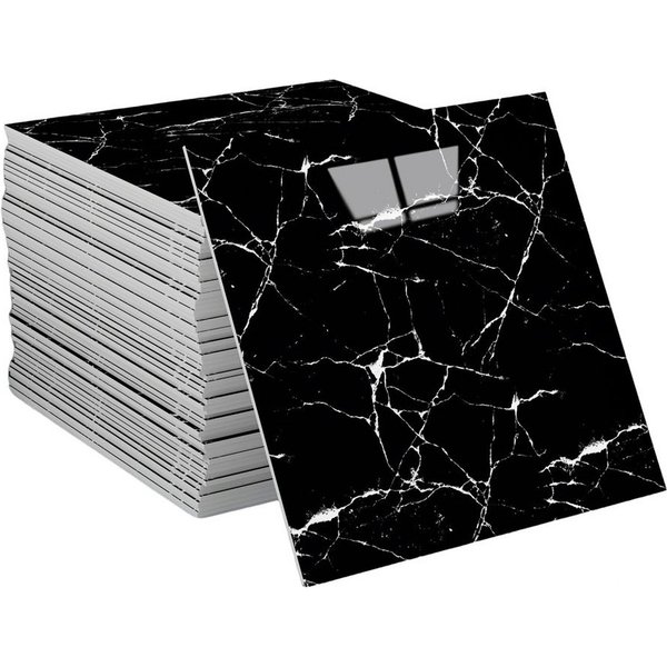 Agger Wandfliese Selbstklebend, Tile Stickers 10 Stück, Peel and Stick Tiles 30X30CM, 30x30, Schwarz, Wasserfest & Schmutzabweisend, Fliesenaufkleber Marmor