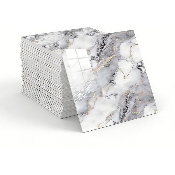 Agger Wandfliese Selbstklebend, Tile Stickers 10 Stück, Peel and Stick Tiles 30X30CM, 30x30, Marmorgrau, Wasserfest & Schmutzabweisend, Fliesenaufkleber Marmor