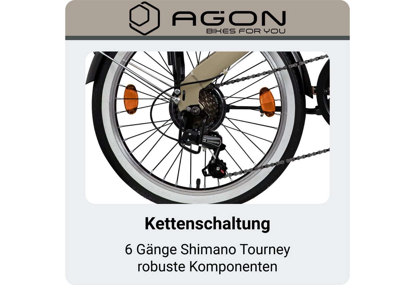agon® Faltrad Parklane, 6 Gang Shimano Tourney SIS Schaltwerk, Kettenschaltung, 20 Zoll Klapprad 150 - 185 cm mit StVZO Licht Faltrad City Urban Bike – Bild 3 von 5