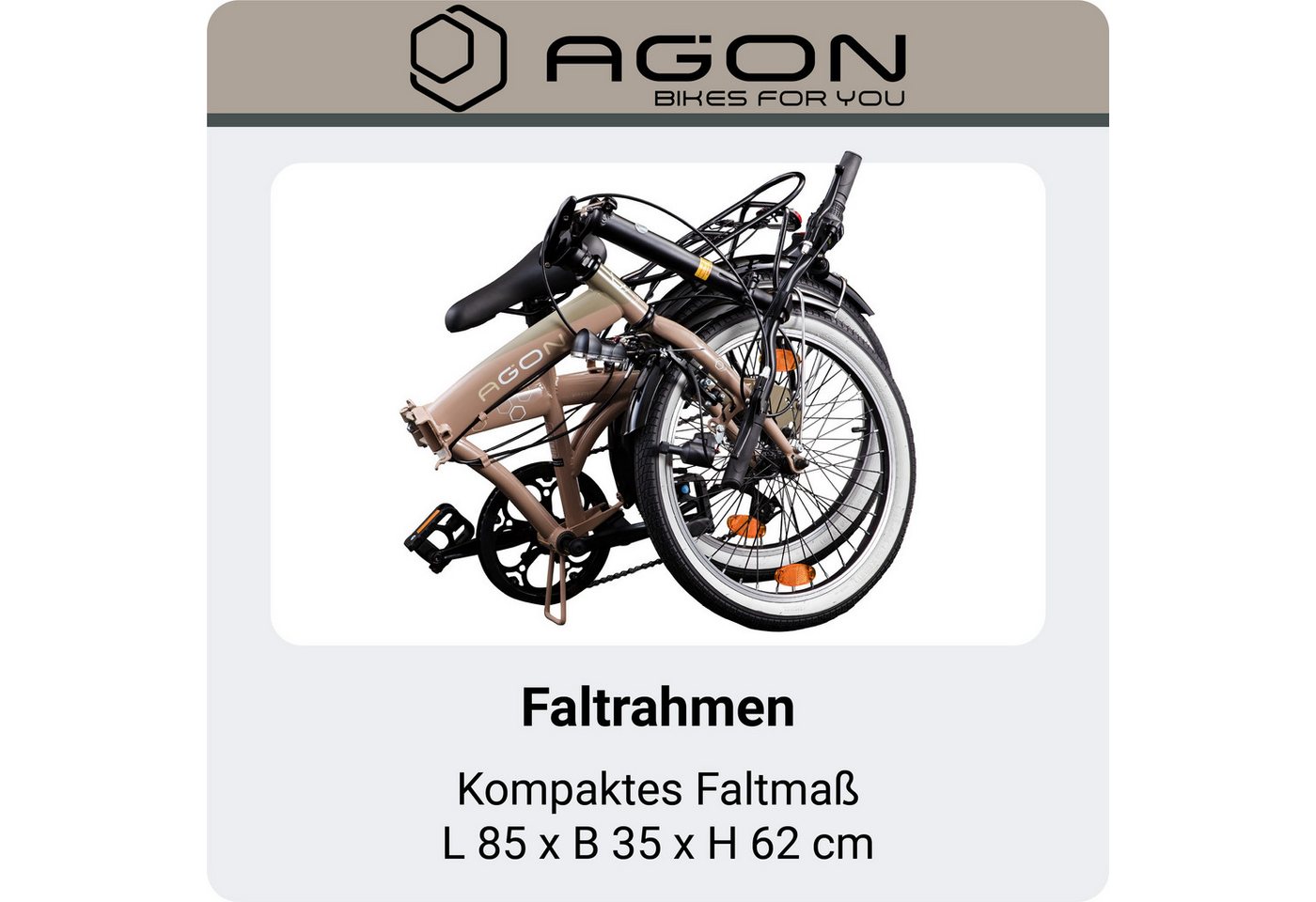 agon® Faltrad Parklane, 6 Gang Shimano Tourney SIS Schaltwerk, Kettenschaltung, 20 Zoll Klapprad 150 - 185 cm mit StVZO Licht Faltrad City Urban Bike – Bild 5 von 5