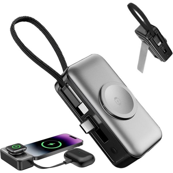 AIBISTAR 5000mAh Magnetische Powerbank, 22,5W, klappbarer Typ-C Powerbank, Integrierter Ständer,LED-Akkuanzeige in Echtzeit