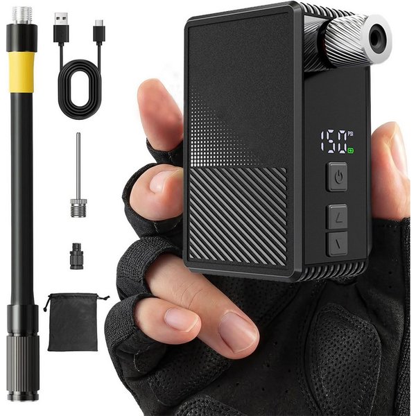 AIBISTAR Akku-Luftpumpe Mini-Kompressor, 130 PSI, 800mAh, USB-C, für Fahrrad (Höhenkorrektur für präzise Messung), Echtzeit-Display,Voreinstellungsmodus – autom