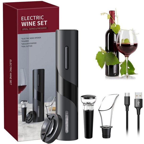 AIBISTAR Korkenzieher Elektrischer Korkenzieher, 4-in-1, USB-C, Vakuumversiegelung, Perfektes Geschenk für Weinliebhaber