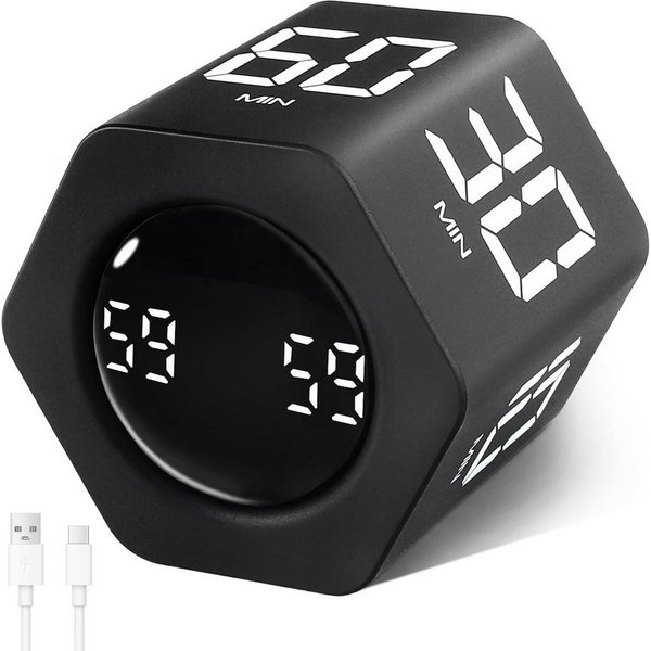 AIBISTAR Küchentimer Timer-Würfel,Intervall-Timer,1/5/10/30/60 min,Vibration Gravitationssensor – Flip to Start,3 Alarmmodi,USB-C