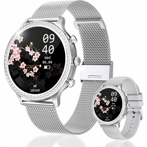 AIBISTAR Smartwatch Damen mit Telefonfunktion, HD Voll Touchscreen Wasserdicht Smartwatch, Diamantzifferblatt, austauschbare Armbänder, 1.32 Zoll Schlafmonitor 