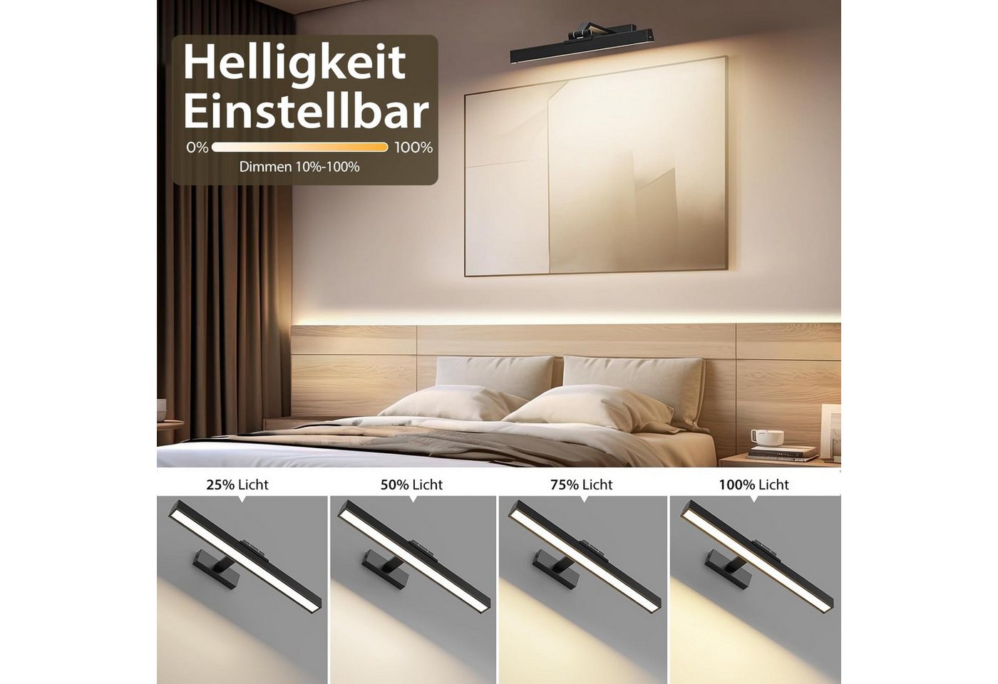 AIBOO Wandleuchte Aufladbare LED Wandleuchte mit Fernbedienung, Magnetische Montage, LED fest integriert, Warmweiß, Neutralweiß, Kaltweiß, 3 CCT Farbtemperature – Bild 3 von 5