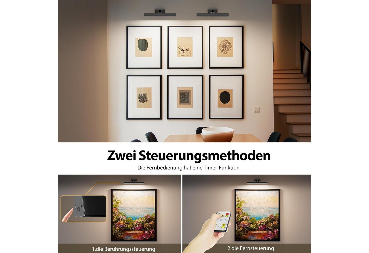 AIBOO Wandleuchte Aufladbare LED Wandleuchte mit Fernbedienung, Magnetische Montage, LED fest integriert, Warmweiß, Neutralweiß, Kaltweiß, 3 CCT Farbtemperature – Bild 4 von 5