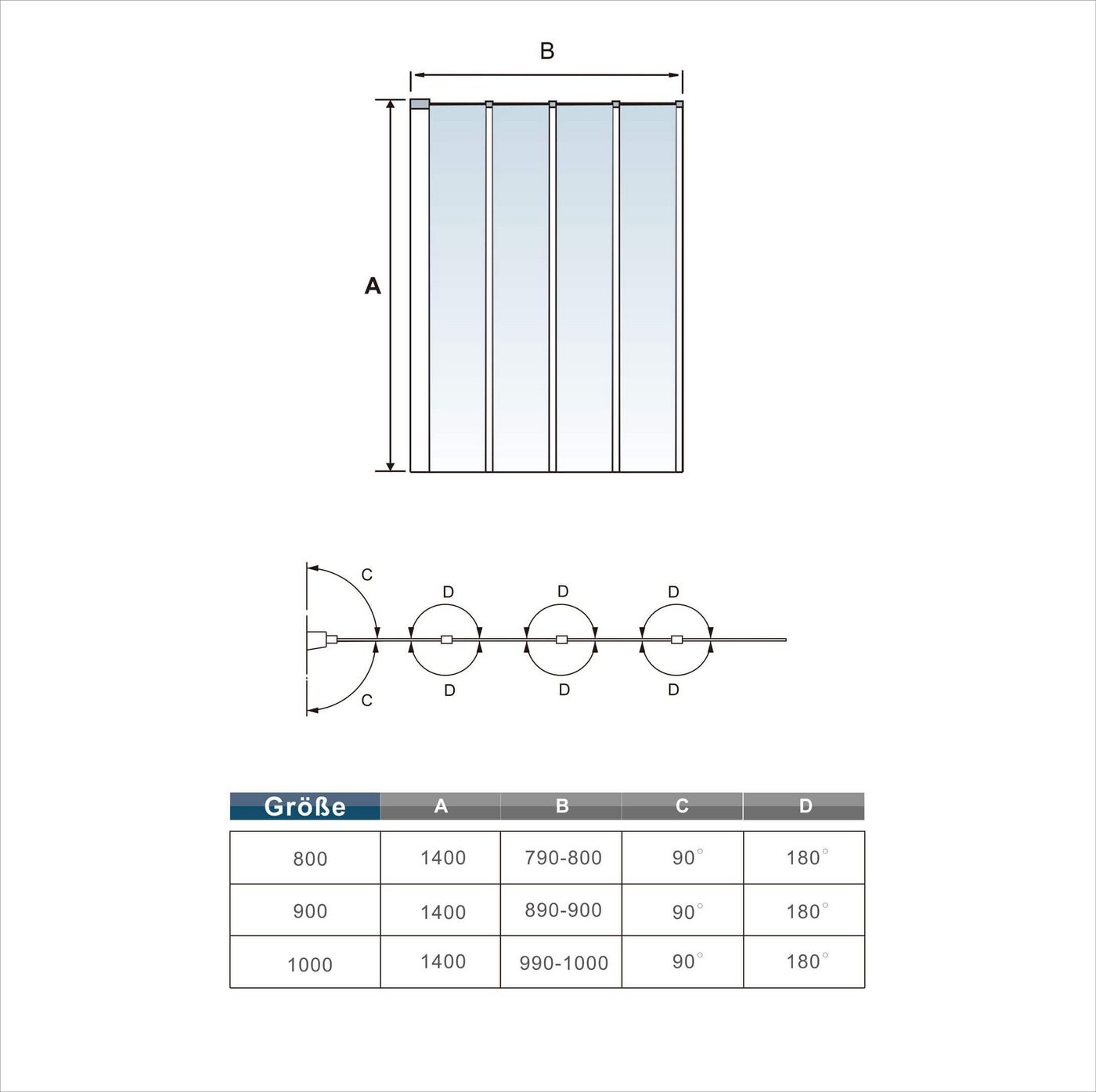 AICA Badewannenaufsatz 3, 4, 5-teilig Faltwand Aufsatz Duschwand Badewanne Duschabtrennung, Einscheibensicherheitsglas,Sicherheitsglas, (4 tlg), mit Antikalk- V – Bild 2 von 5